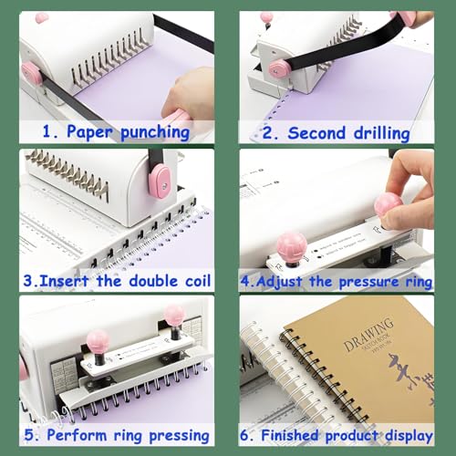 Double Coil Binding Machine with Electric Hole Puncher, 20 Sheet Capacity, Extended Ruler, and Pressure Ring Adjustment for Notebooks and Card Binding