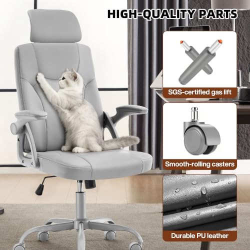Leather Office Chair,Executive Ergonomic Desk Chair for Home Office, Gray - color: Grey