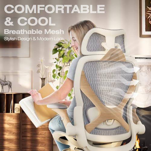 ELABEST X100 Ergonomic Mesh Office Chair with Footrest, Big and Tall Home Desk Chair with 5D Flip-Up Arms, Adjustable 3D Lumbar Support, Gaming & Executive Computer Chair (Foggy Morning) - color: Foggy Morning