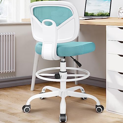 Primy Armless Tall Desk Chair, Adjustable Height and Footring, Low-Back Ergonomic Standing Desk Chair Mesh Rolling Tall Chair for Art Room, Office or Home (Teal) - color: Teal, size: PR777-Z