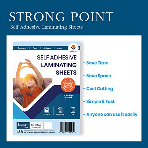 VIOLETTO Self Stick Laminating Sheets 8.5 x 11 Inches, 4mil, Pack of 100 | Letter size sheets with a clear glossy finish for photos, cards, certificates, menus and name tags at home or school. - size: Letter Size 100Pack
