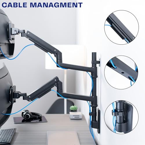 VIVO Pneumatic Arm Dual Ultrawide Monitor Wall Mount for Up to 49 inch Screens, Holds 2 Ultra Wides Up to 33.5 lbs Each, Black, MOUNT-V120K - size: Dual Mount, style: Wall Mount
