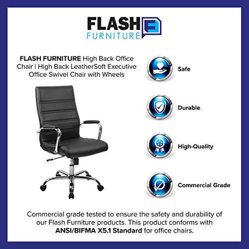 Flash Furniture High Back Office Chair - High Back LeatherSoft Executive Office Swivel Chair with Wheels | 360° Swivel, Height Adjustable, Commercial Grade - color: Black Leathersoft/Chrome Frame