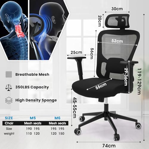 Monhey Black Office Chair, Ergonomic Office Chair, Home Office Desk Chair for Big and Tall People, Computer Chair with Adjustable Headrest, Lumbar Support, Flip-Up Arms, PU Wheels (03black) - color: 010black