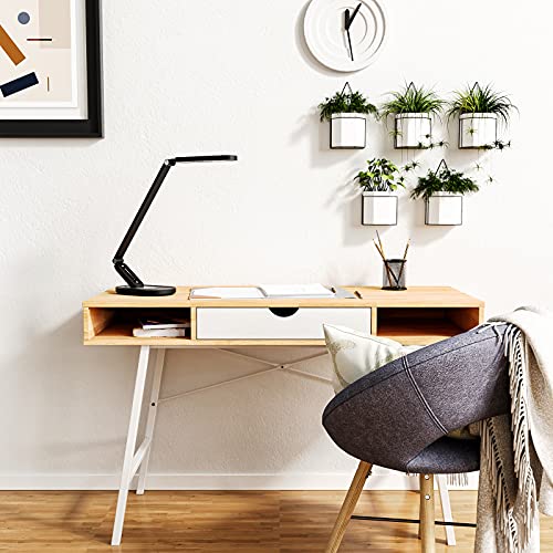 JKSWT LED Desk Lamp, Eye-Caring Table Lamps Natural Light Protects Eyes Dimmable Office Lamp with 5 Color Modes USB Charging Port Touch Control and Memory Function, 10W Reading Lamp,Black - color: Black