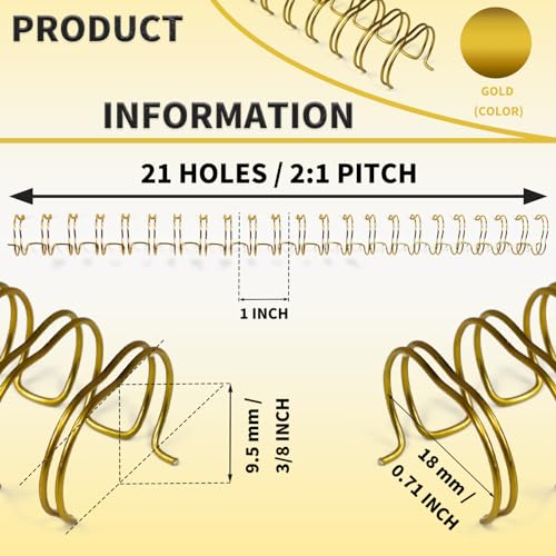 Rayson Wire Binding Spines, 3/8" 2:1 Pitch, 21-Loop Gold, 100 Pack - size: 3/8”