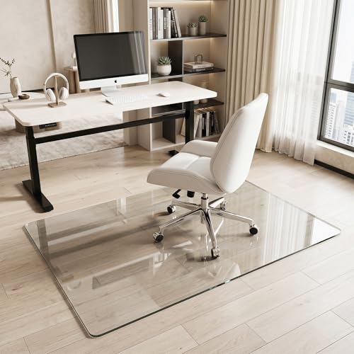 Tempered Glass Chair Mat for Hardwood Floor & Low Pile Carpet, 40" x 60" Heavy Duty Office Chair Mat with Non-Slip Pads, Scratch Resistant Floor Protector for Home Office - size: 40" x 60"