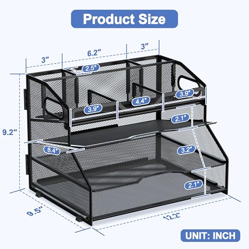 4 Tier Metal Desk Organizer with Magazine File Holder, Black