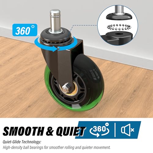 WEWILL Office Chair Wheels - Rubber Casters Replacement Universal Fit 98% Chair(Set of 5) Heavy Duty 3 Inch Smoothly & Quietly Safe for All Floor, Hardwood, Tile, Carpet, Noise Free - Green - color: Deep Green