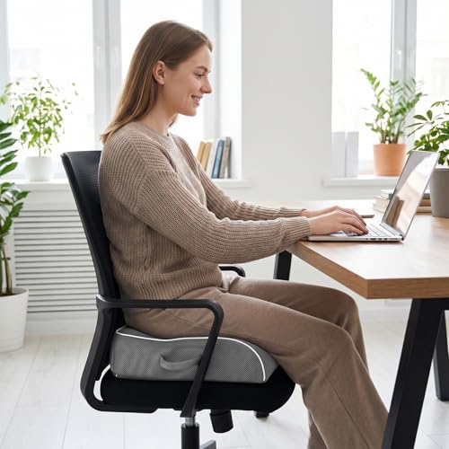 Thick Chair Cushions, Office Booster Seat Cushion to Tailbone Pain Relief, Non Slip Memory Thick Foam Cushion with Carry Handle 6"-Grey - color: Grey, size: 18"x16"x6"