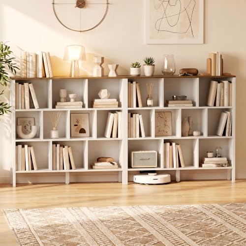 KIGOTY 10 Cube Modern Bookcase, 3-Tier Open Storage Organizer, Freestanding Bookshelf with Legs, Narrow Bookcase for Living Room, Bedroom & Office (White-Brown) - color: White-brown