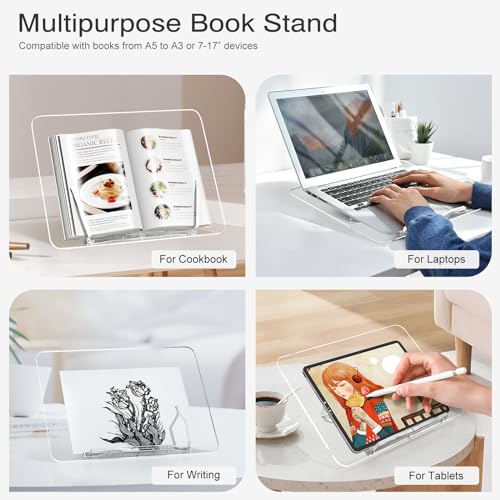 Acrylic Book Stand, Angle Adjustable Book Display Stand,Foldable Cookbook Stand, Lightweight Book Holder for Magazines, Laptop, Recipe, Textbook - size: 13.8 x 10.2 inches