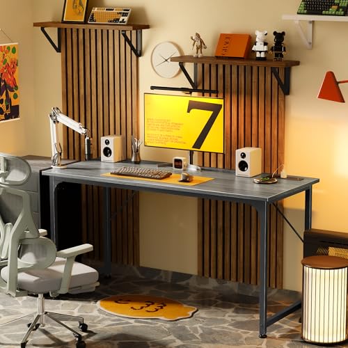 PRAISUN 55 X 20 Inch Computer Desk, Power Outlets, USB-C, Grey - color: Grey, size: 55inch