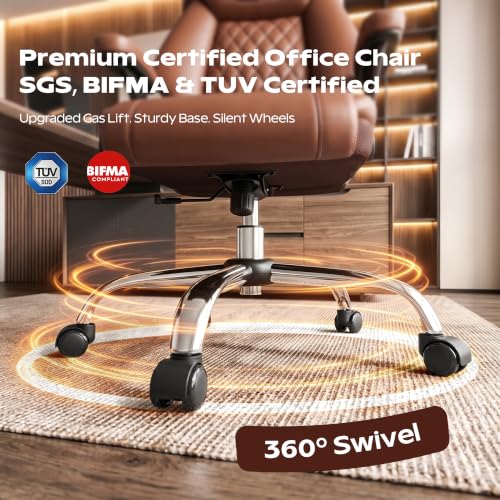 Office Chair, Ergonomic High Back Home Office Desk Chair, Big and Tall Breathable Leather Office Chair with Lumbar Support Flip-Up Armrests, Computer Chair with Rocking Function - color: Brown, style: Without Footrest