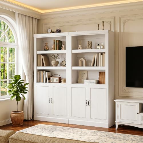 Unikito 71 Inch Tall Bookshelf with Doors and Adjustable Shelves, 2 Pack | 10-Shelf Storage Bookcase, Thick Wood, Sturdy and Solid, Freestanding Display Cabinet for Living Room, Home Office, Bedroom - color: White, size: 63 Inch