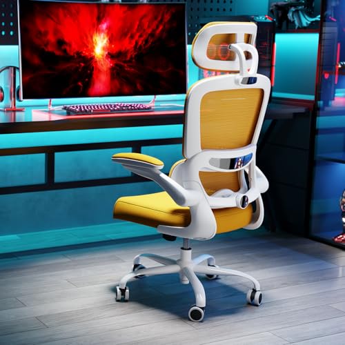 TRALT Office Chair Ergonomic Desk Chair - Gaming Chair with Lumbar Support | 330 LBS Home Office Desk Chairs with Headrest, Reading Chair with Flip-up Armrests, Comfortable Computer Chairs (1, Yellow) - color: Yellow