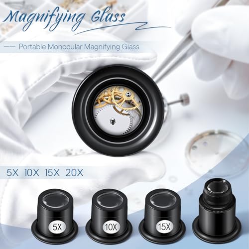 LXIANGN 4 Pcs Jewelers Loupe 5X/10X/15X/20X Portable Monocular Magnifier - color: 5x 10x 15x 20x