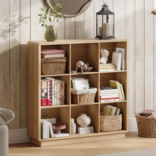 ChooChoo 9 Cube Storage Organizer, Wooden Bookcase with Storage, 43 Inch - color: Natural, size: 3-tier 9-cubes