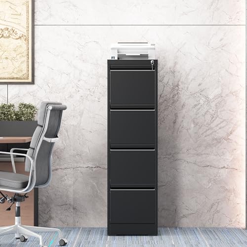 4 Drawer File Cabinet with Lock, File Cabinet - color: Black, size: 4-Drawer