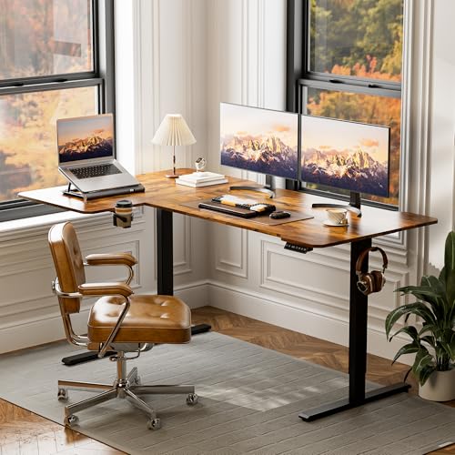Acrolix L Shaped Electric Standing Desk, 71x43.5 Inch Reversible, Rustic Brown - color: Rustic Brown, size: 71