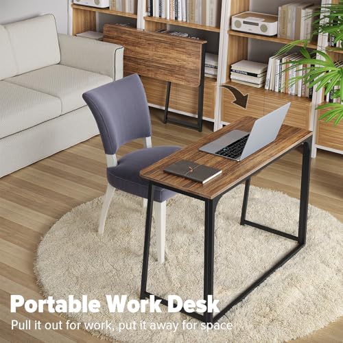 WOHOMO Folding Desk, 39.4" Foldable Computer Table for Small Spaces, Walnut - color: Brown, size: Large Size:39.4 x 15.7