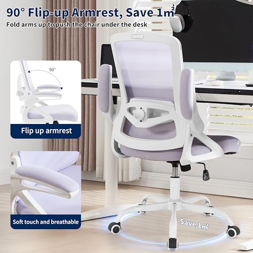 Ergonomic Office Chair, Desk Chair with Adjustable Lumbar Support, Breathable Mesh Comfy Computer Chairs with Flip-up Armrests Executive Task Chair for Adults Home Office(Lavender) - color: Lavender