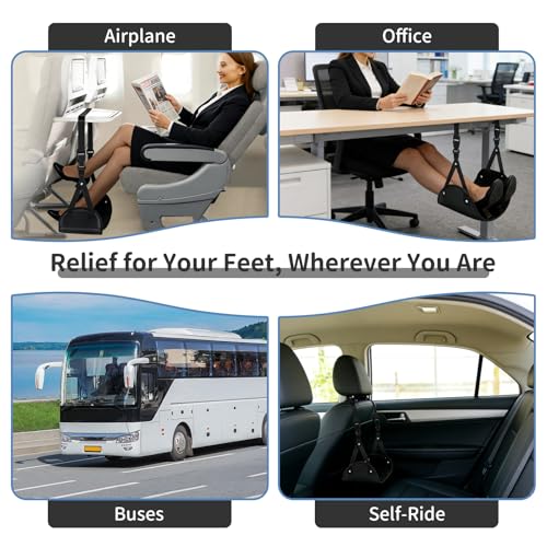 Airplane Foot Hammock for Flight, Adjustable Foot Rest Under Desk, Portable Wide Foot Support for Long Trips & Office, Travel Essentials, Best Airplane Gadgets & Travel Gifts (2 PC) - size: 2 Pack