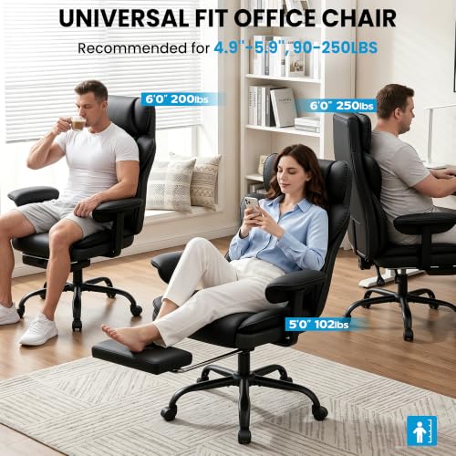 ALLGOD Office Desk Chair, Big and Tall Executive Chair with Lumbar Support, High Back Computer Gaming Chair, PU Leather with Pocket Spring Cushion, Adjustable Armrests and Footrest, Black - color: Black