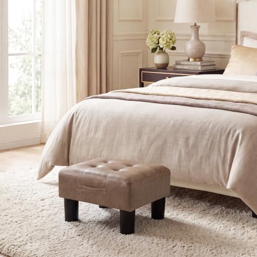 Joveco Small Ottoman Foot Stool,15" Square Upholstered Foot Rest with Legs - color: Light Brown
