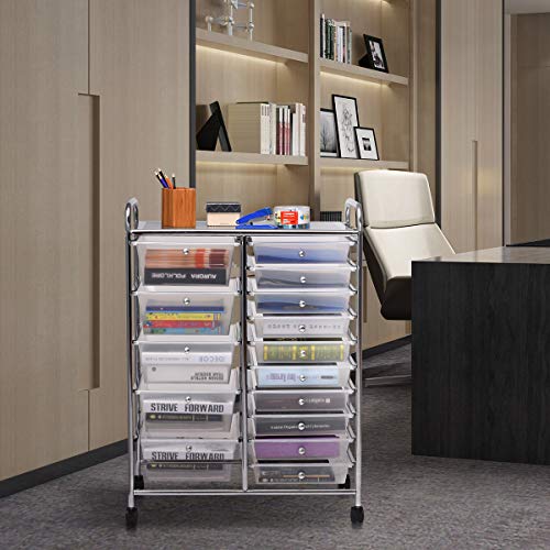 Giantex 15 Drawer Rolling Storage Cart Tools Scrapbook Paper Office School Organizer, Clear - color: Clear, size: 15 Drawers (5 Big +10 Small)