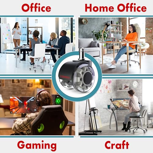 Office Chair Wheels Replacement Set of 5 - Dual 2 Inch Soft Chair Casters for Hardwood Vinyl Tile - Heavy Duty & Safe for All Floors - Universal Fit Most Computer Gaming & Desk Chairs - Grey - style: Grey / Transparent