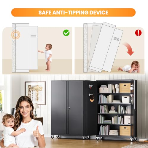 Deep & Wide Rolling Garage Cabinets, Metal Storage Cabinet with Wheel - color: Black, size: 71"H x 43.3"W x 20"D-E