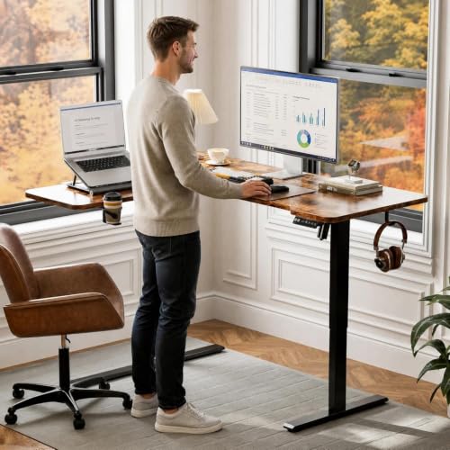 Acrolix L Shaped Electric Standing Desk, 59x40 Inch Reversible, Rustic Brown - color: Rustic Brown, size: 59