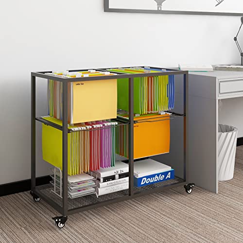 PUNCIA 2-Tier 2 Column Heavy Duty Metal Rolling File Carts for Letter Size