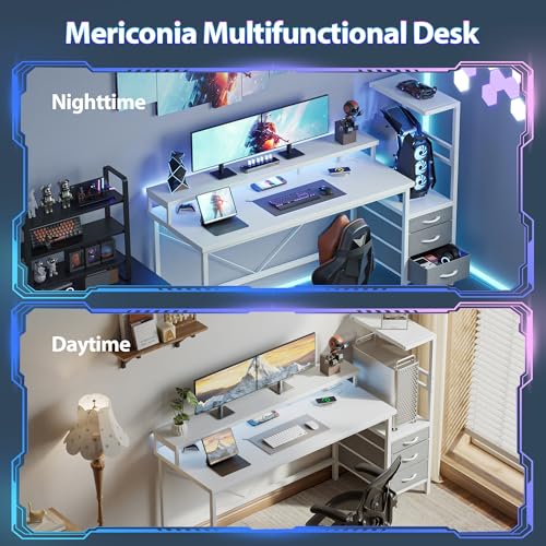 Mericonia 60 inch Gaming Desk with Drawers, Reversible Computer Desk, White - color: White, size: 60"