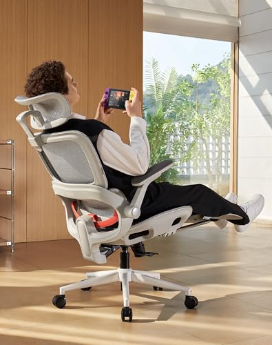 SIHOO B100 Pro Ergonomic Office Chair with Adaptive Lumbar Support, Computer Chair with Dual-Back, Desk Chair with 360° Rotatable & Flip-Up Armrests, 3D Wide Headrest, 2 Packs, Light Grey - color: Light White, size: Pack of 2