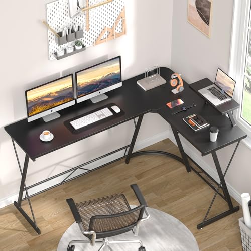 Mr IRONSTONE 63" L Shaped Computer Desk, Corner Desk, Home Office Desk, Gaming Writing Workstation with Large Monitor Stand, Easy to Assemble, Black - color: Pure Black, size: 63Inch