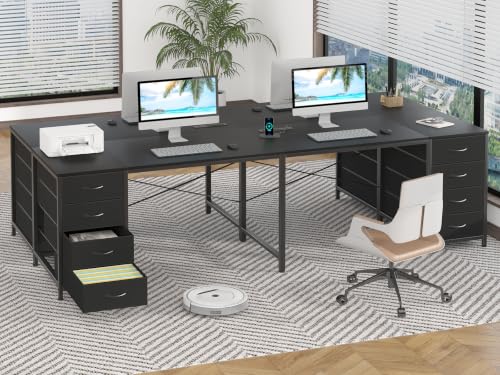 95" 2 Person Desk with 8 Fabric Drawers for Home Office, Living Room - color: Black, size: 18.9"D x 94.5"W x 29.3"H