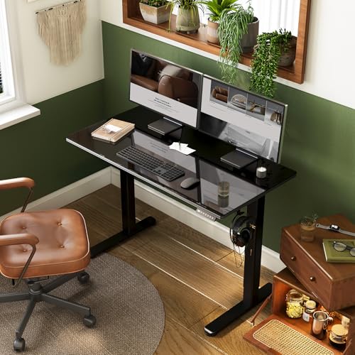 INNOVAR Glass Standing Desk with Drawers, 40 x 24 Inches Electric Height Adjustable Desk, Tempered Glass Top Stand Up Desks for Home and Office, Black - color: Black, size: 40 inch