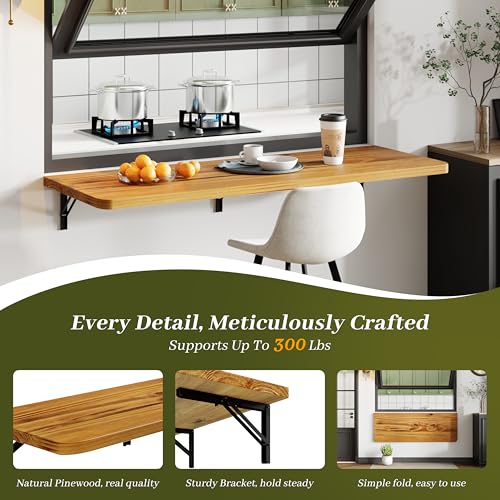 Dogsky Floating Wall Desk 48" x 16" - 300 lbs Heavy Duty Solid Pine - color: Golden Brown, size: 48" x 16"