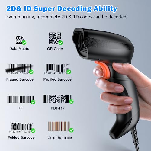Symcode USB Barcode Scanner Handheld Wired Automatic Bar Code Scanner with Long USB Cable for Mobile Payment, Convenience Store, Supermarket, Warehouse