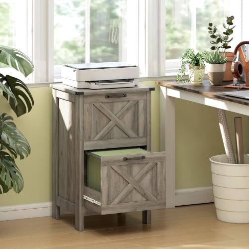 HOMCOM 2 Drawer Vertical File Cabinet, Silent Slides, Distressed Gray - color: Distressed Gray