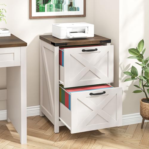 Farmhouse File Cabinet with 2 Drawers for Home Office, White and Brown - color: White and Brown, size: 2 Drawers
