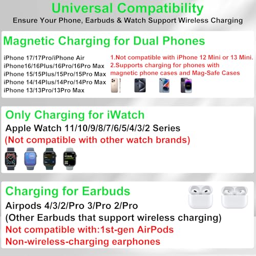 Dual Phone Foldable Wireless Charging Station for Apple, Couple&Family Use - color: Black