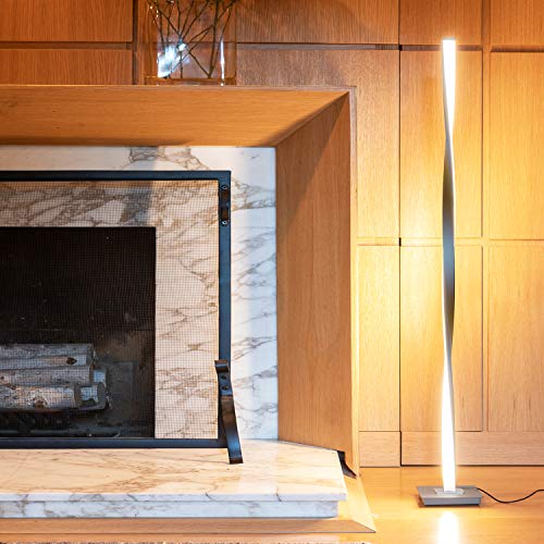 Brightech Helix LED Bright Floor Lamp for Living Rooms & Bedrooms, 48" Tall Pole Lamp, Dimmable Standing Lamp - Platinum Silver - color: Warm White Light with Silver Frame