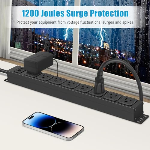 HHSOET 8 Outlet Magnetic Power Strip, 14AWG Extension Cord, 3Ft, Black, 1 - size: 3ft