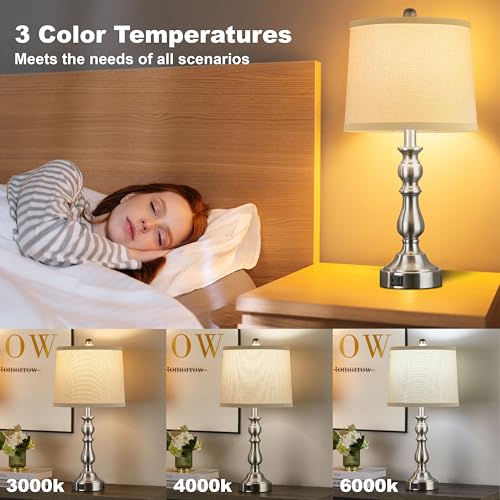 23'' Table Lamps Set of 2, Silver Lamps for Bedroom, USB C+A Ports - color: C.Light Oat, Silver