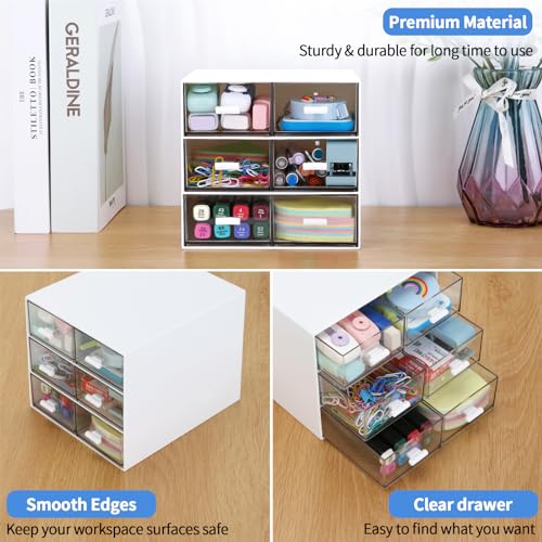 Desk Organizer with 5 Drawers, Rectangular Office Stationery Supplies Desktop Drawers, Plastic Makeup Storage, Suitable for Office, School, Home (White & 6 Drawers) - color: White & 6 Drawers