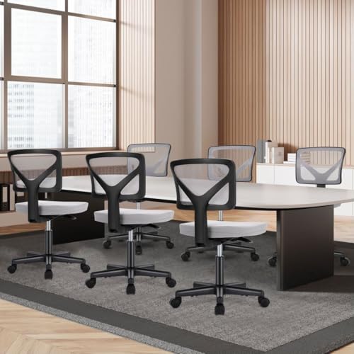 Armless Mesh Office Chair, Ergonomic Low Back Deskchair, Adjustable Rolling Task Computer Swivelchairs for Small Spaces Home Bedroom Study, Gray - color: Grey