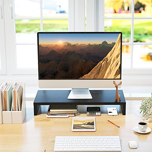 TEAMIX 20 Inch Monitor Stand Riser for Desk, Wood Computer Stand, Black - color: Black, size: 20 inch